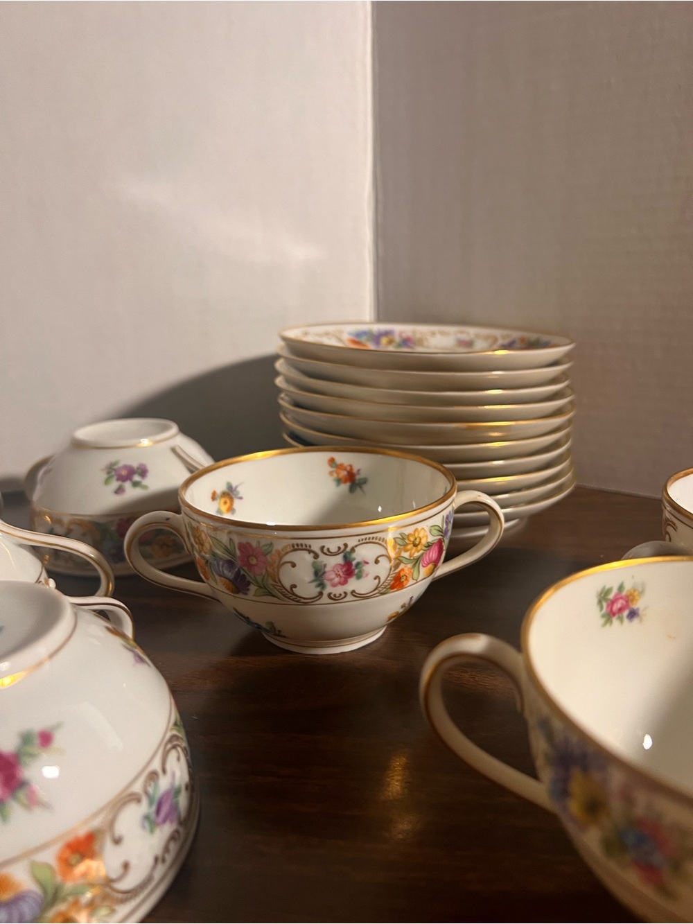 10 bullion cups and saucers /German porcelain Dresden style